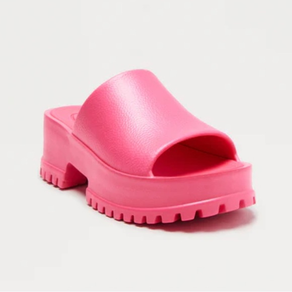 New Fuchsia Open Toe Slip on Lug Sole Chunky Block Heel Padded Insole Sandal - Picture 2 of 5